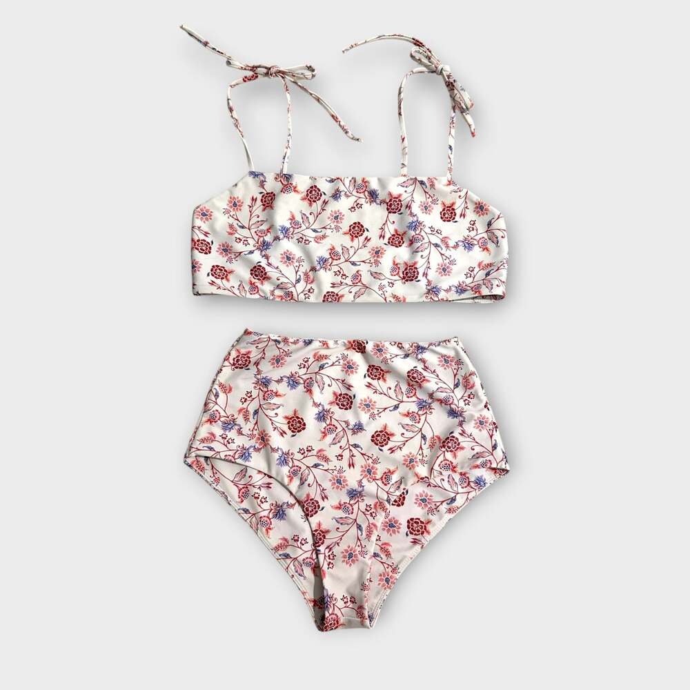 MIKOH Floral Tie Strap Bikini Set Top XL Bottom S Mismatched High Waist
